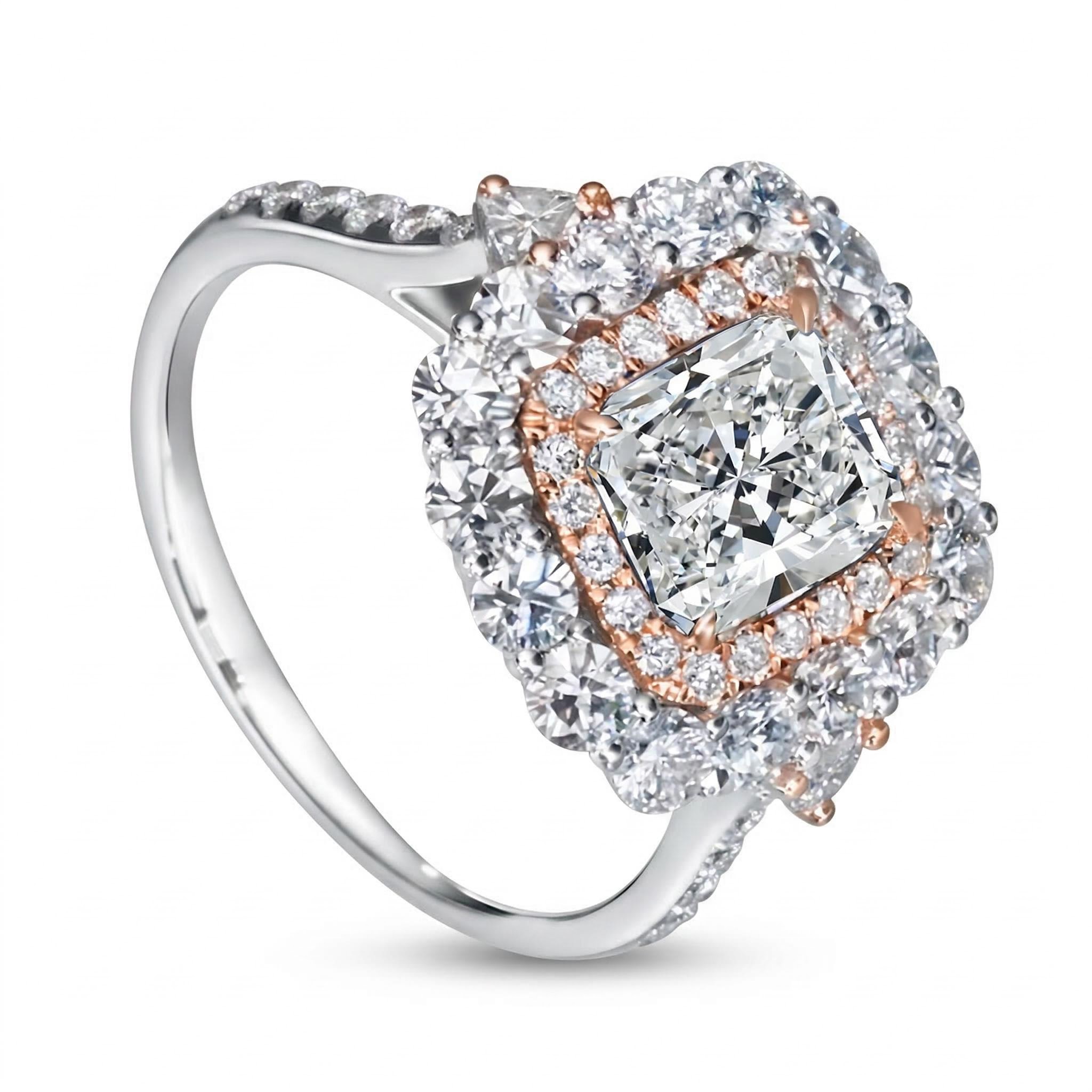 5.17CT Radiant & Round Cut VVS Moissanite S925 Silver Engagement Ring