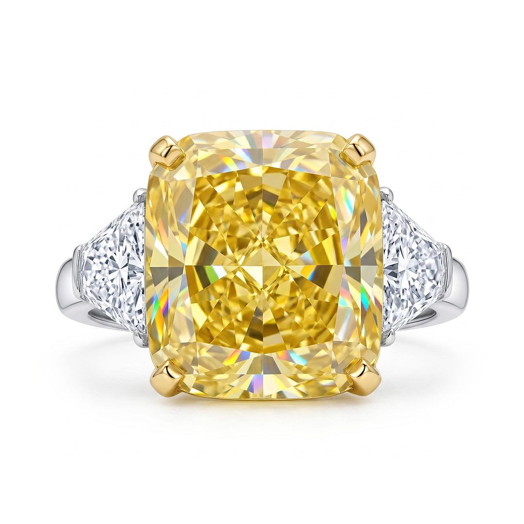 Fancy Yellow Cushion Cut 925 Sterling Silver Engagement Ring