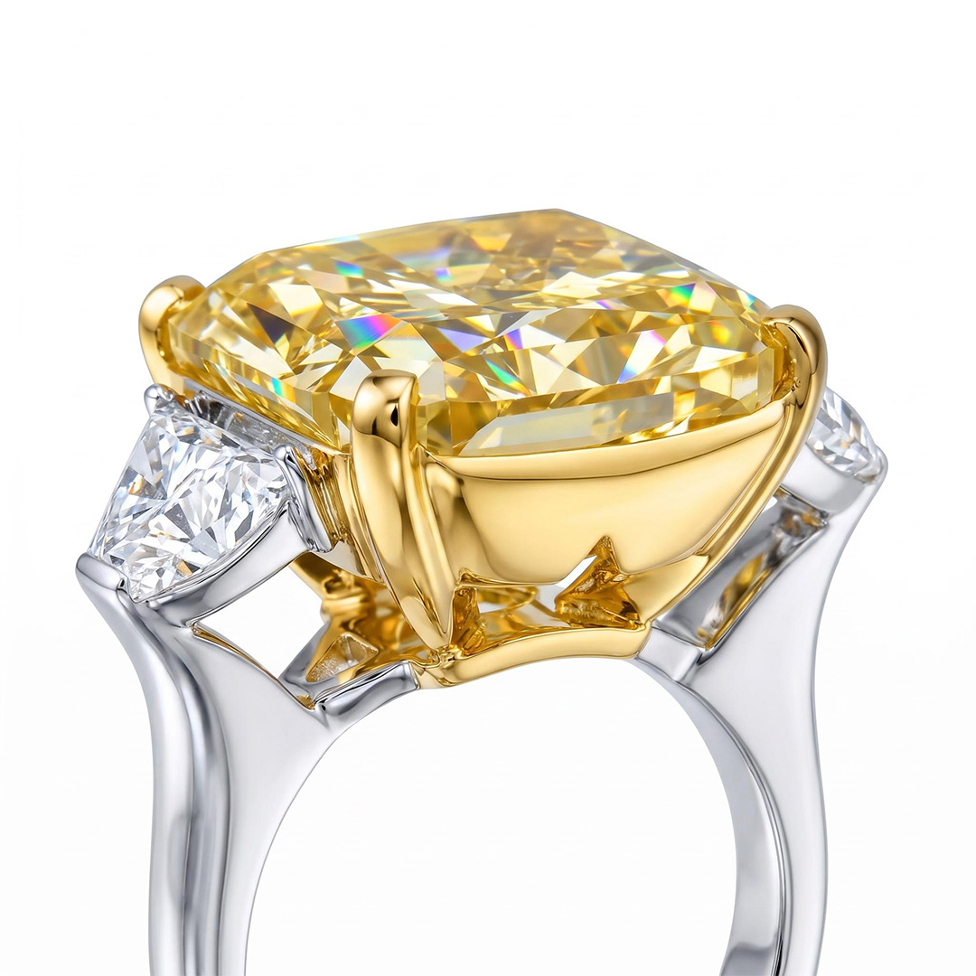 Fancy Yellow Cushion Cut 925 Sterling Silver Engagement Ring