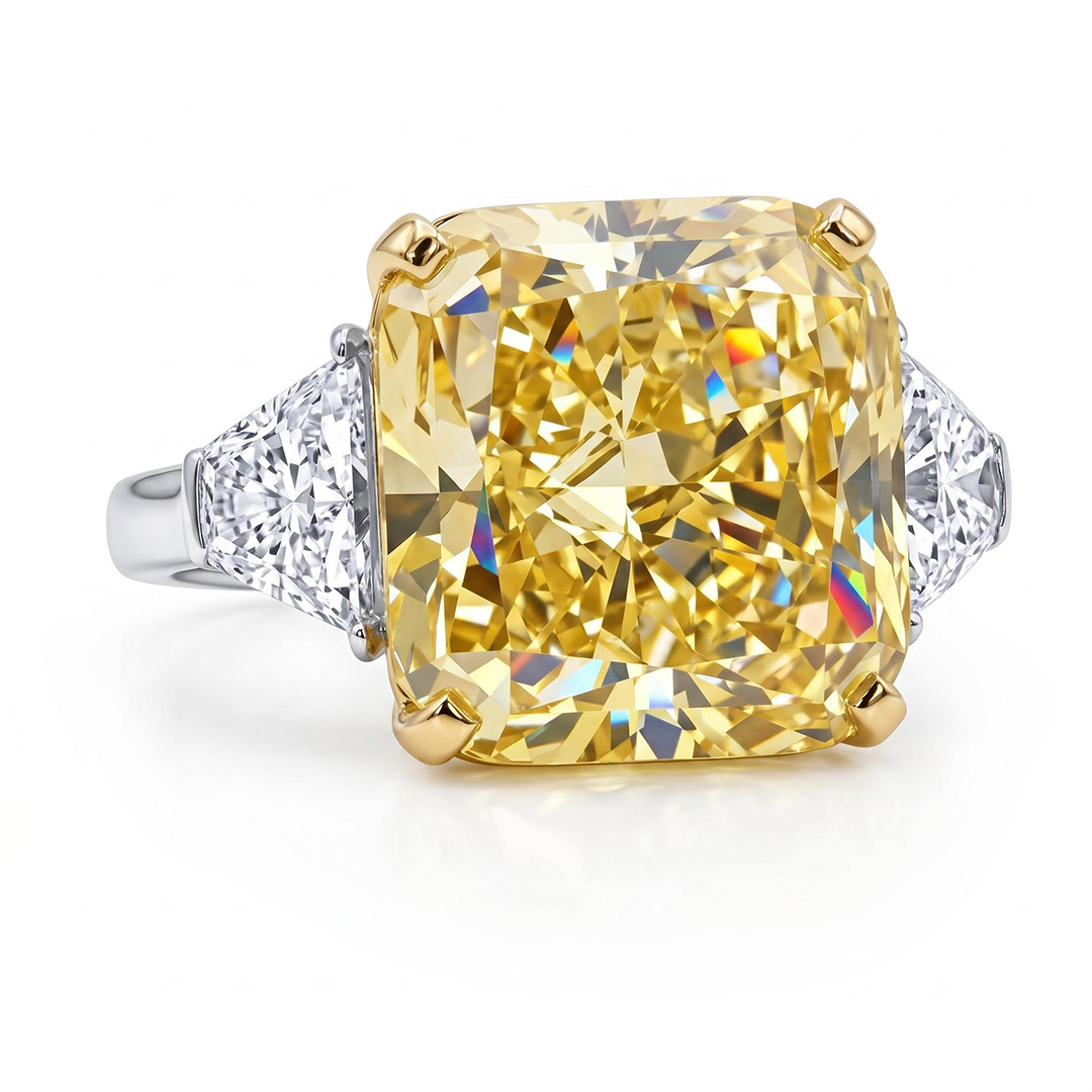 Fancy Yellow Cushion Cut 925 Sterling Silver Engagement Ring