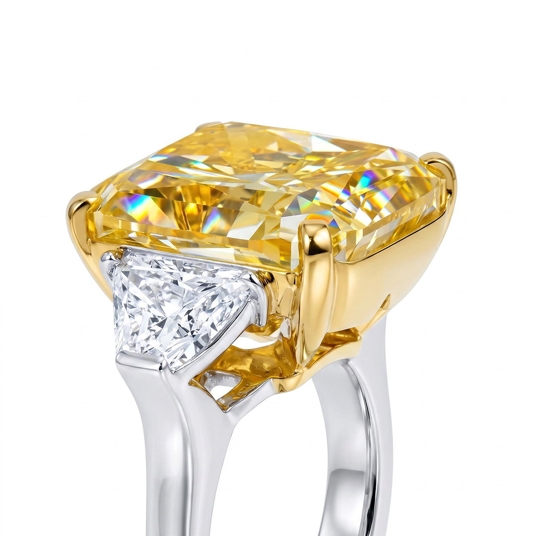 Fancy Yellow Cushion Cut 925 Sterling Silver Engagement Ring