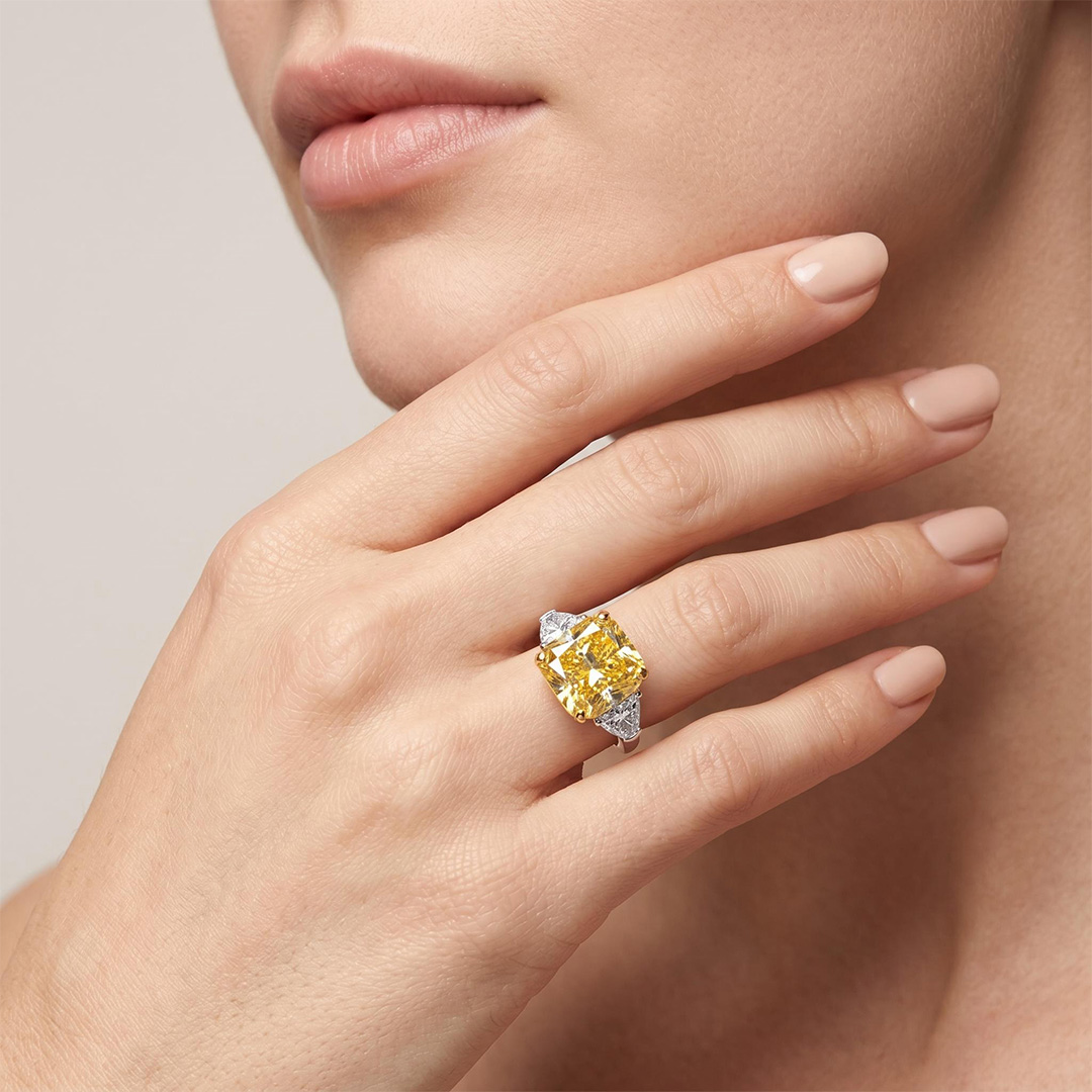Fancy Yellow Cushion Cut 925 Sterling Silver Engagement Ring