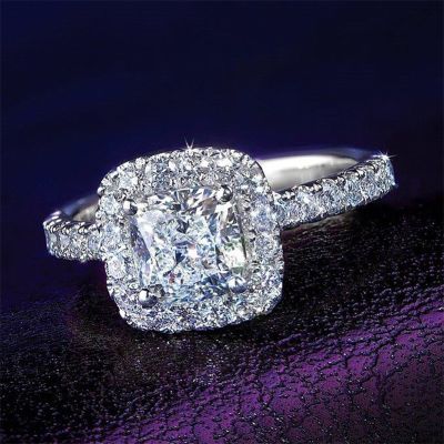 Iced Cushion Cut 925 Sterling Silver Engagement Ring