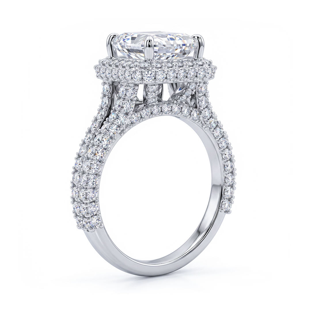 Iced Cushion Cut 925 Sterling Silver Engagement Ring