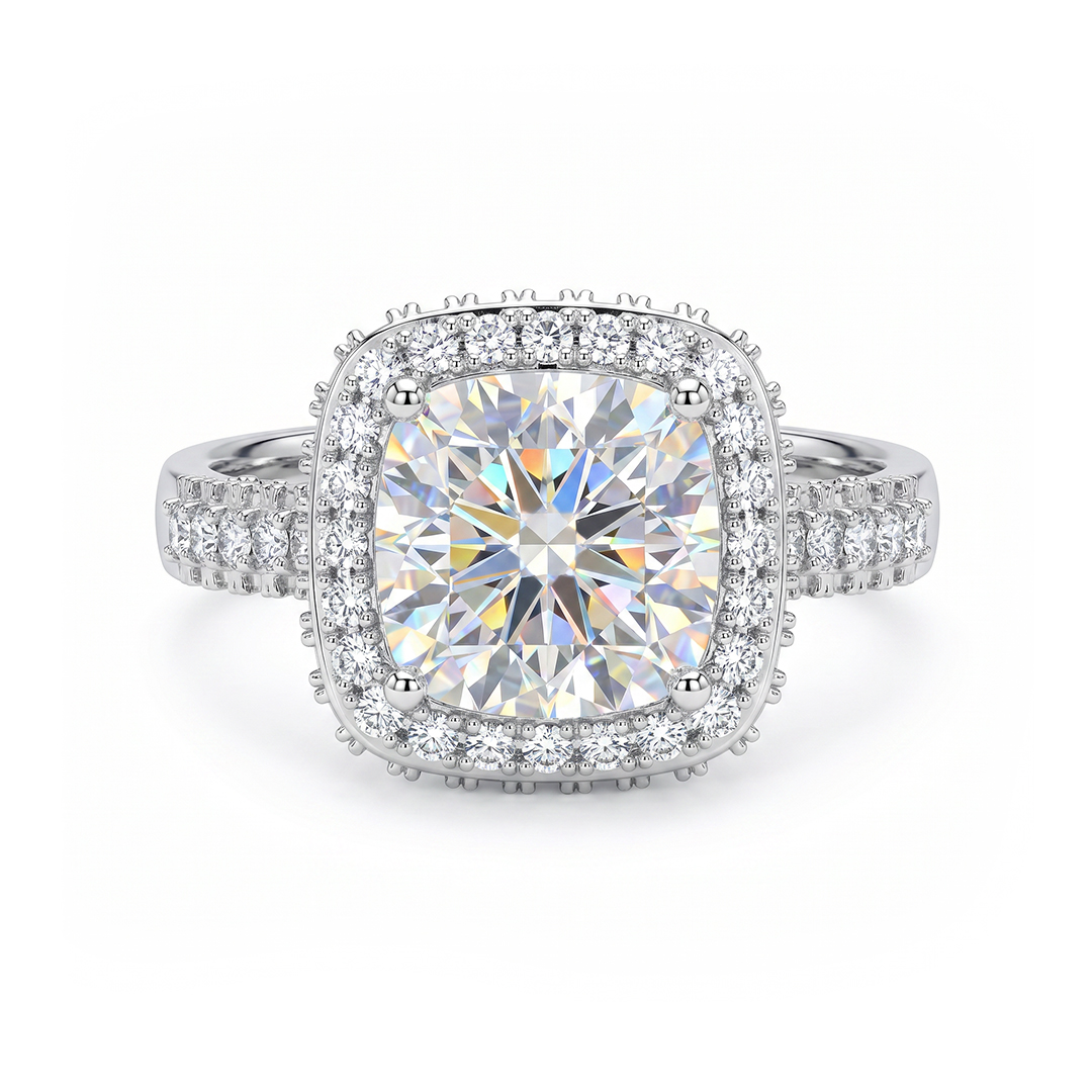 Iced Cushion Cut 925 Sterling Silver Engagement Ring