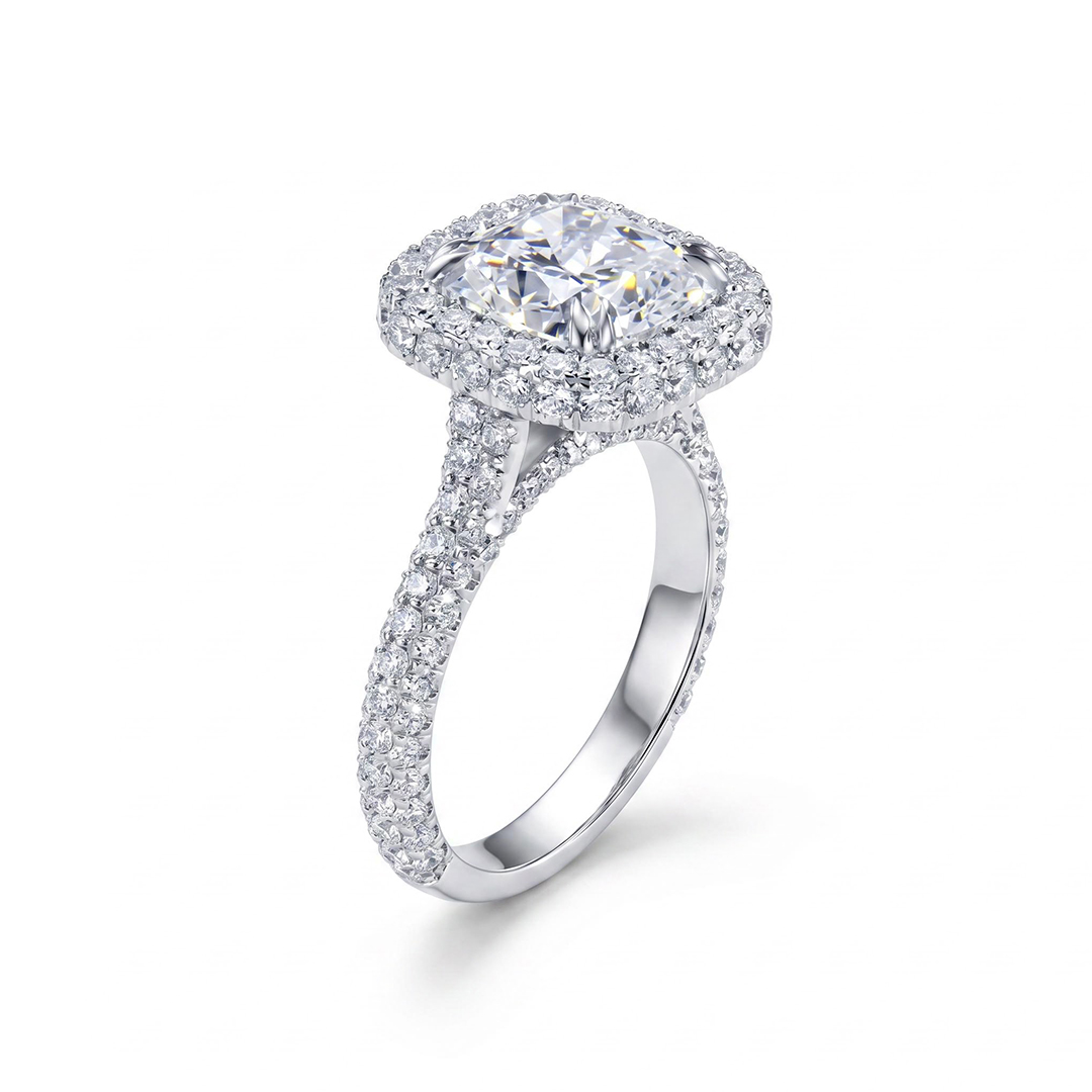 Iced Cushion Cut 925 Sterling Silver Engagement Ring