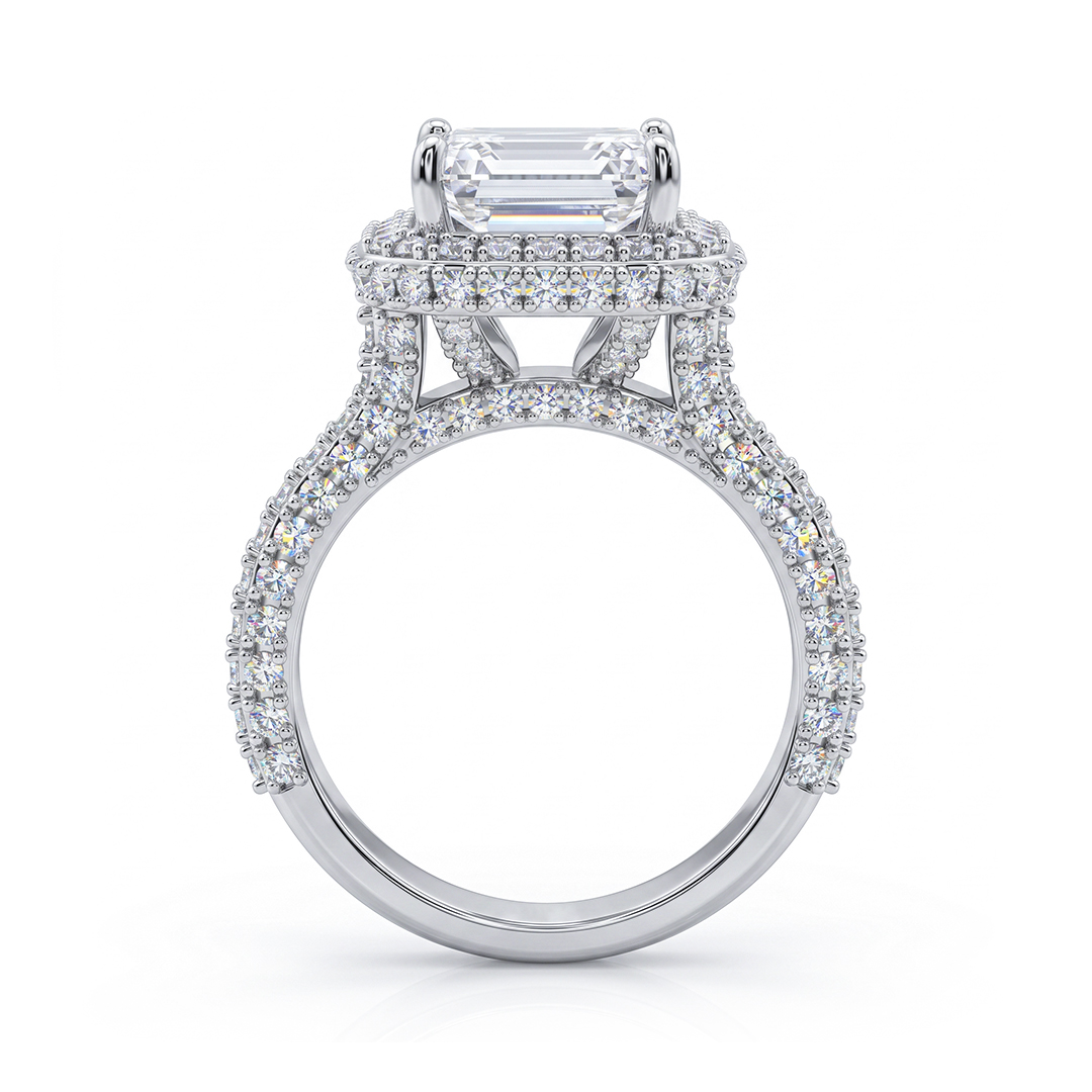 Iced Cushion Cut 925 Sterling Silver Engagement Ring