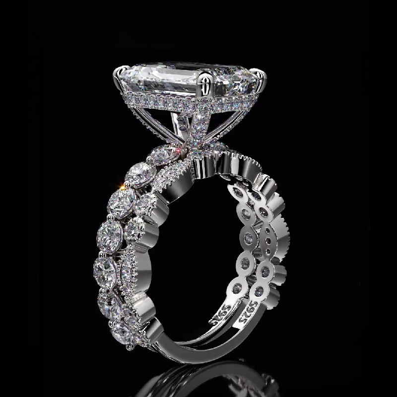 Flawless Radiant Cut Engagement Ring Set in Sterling Silver