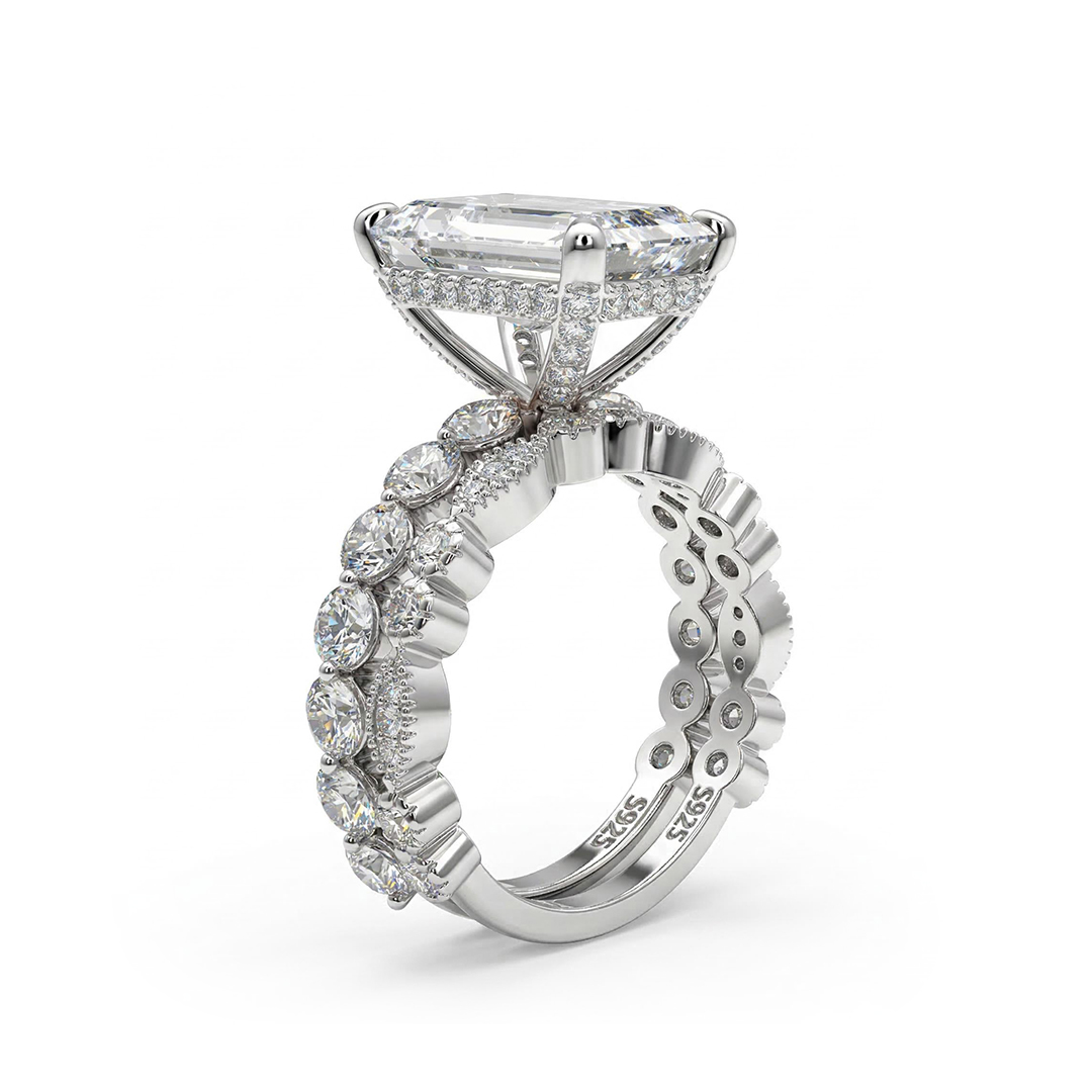 Flawless Emerald Cut Engagement Ring Set in Sterling Silver Flawless Emerald Cut Engagement Ring Set in Sterling Silver