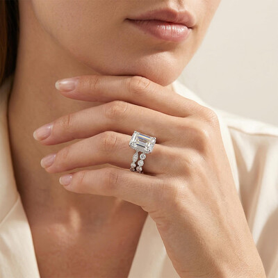 Flawless Emerald Cut Engagement Ring Set in Sterling Silver