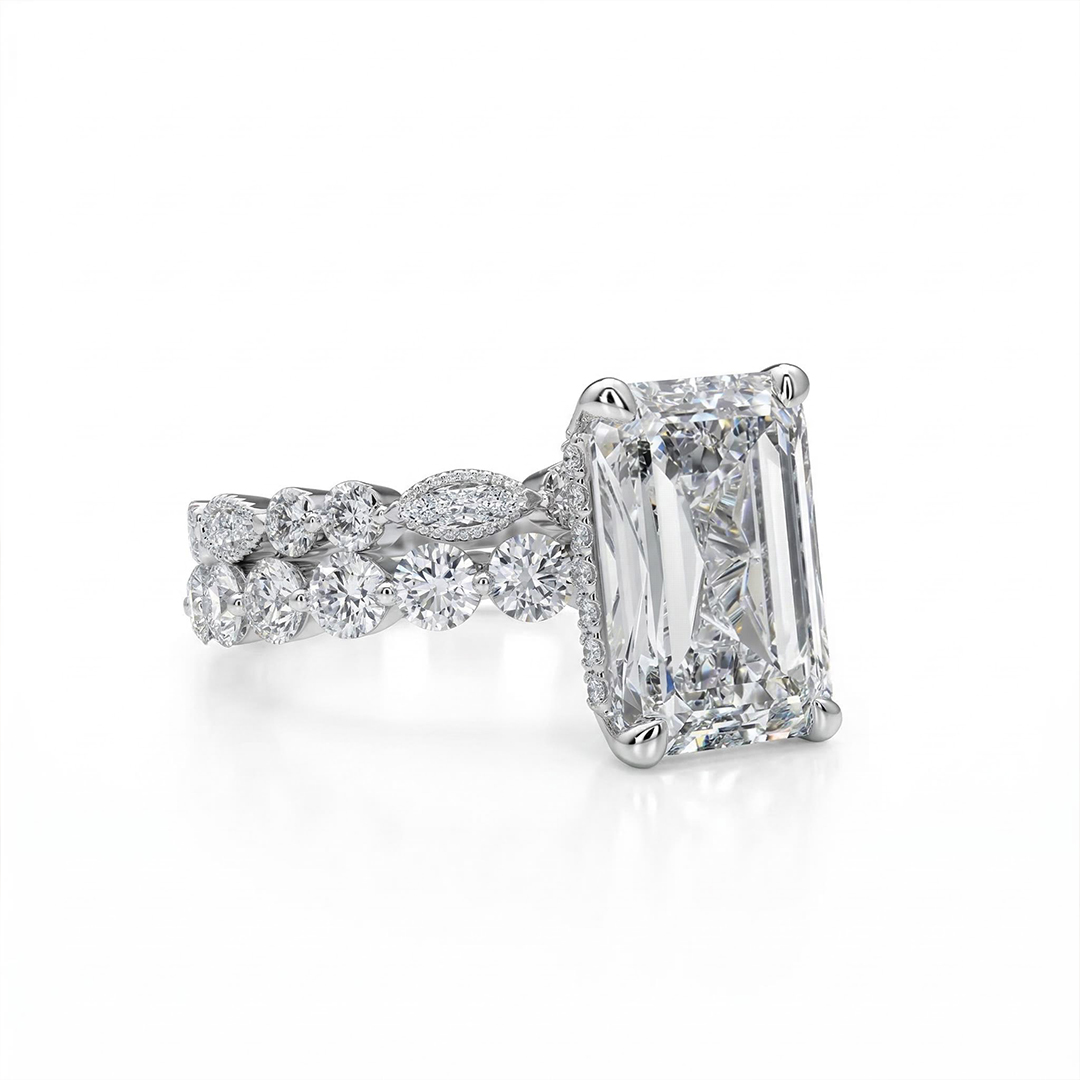 Flawless Emerald Cut Engagement Ring Set in Sterling Silver Flawless Emerald Cut Engagement Ring Set in Sterling Silver