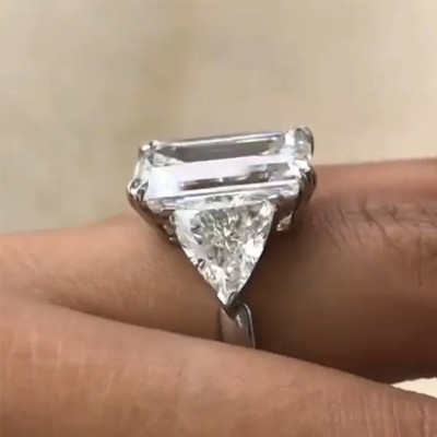Stunning Three-Stone Emerald Cut Wedding Ring In Sterling Silver