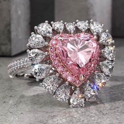 Pink Sweet Heart Cut & Pear Cut Engagement Ring In Sterling Silver