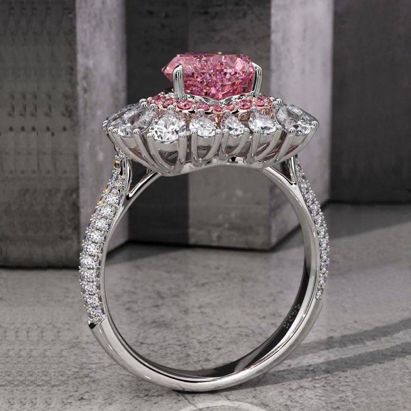 Pink Sweet Heart Cut & Pear Cut Engagement Ring In Sterling Silver