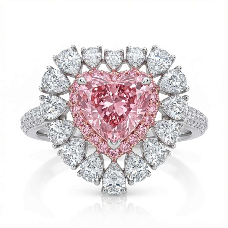 Pink Sweet Heart Cut & Pear Cut Engagement Ring In Sterling Silver