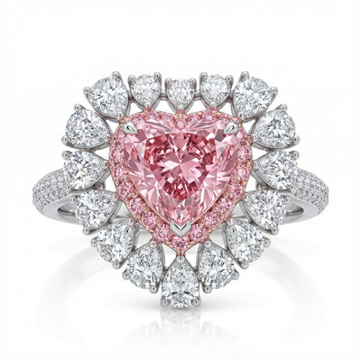 Pink Sweet Heart Cut & Pear Cut Engagement Ring In Sterling Silver