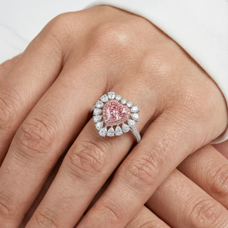 Pink Sweet Heart Cut & Pear Cut Engagement Ring In Sterling Silver