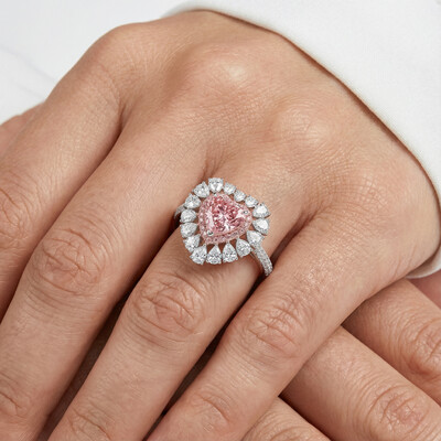 Pink Sweet Heart Cut & Pear Cut Engagement Ring In Sterling Silver