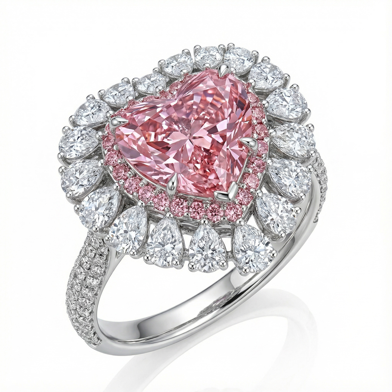 Pink Sweet Heart Cut & Pear Cut Engagement Ring In Sterling Silver