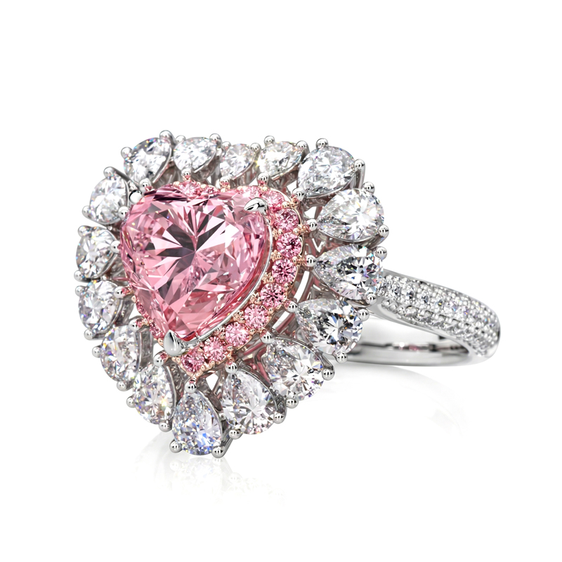 Pink Sweet Heart Cut & Pear Cut Engagement Ring In Sterling Silver