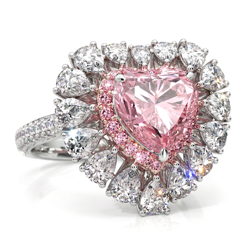Pink Sweet Heart Cut & Pear Cut Engagement Ring In Sterling Silver