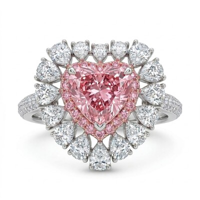 Pink Sweet Heart Cut & Pear Cut Engagement Ring In Sterling Silver