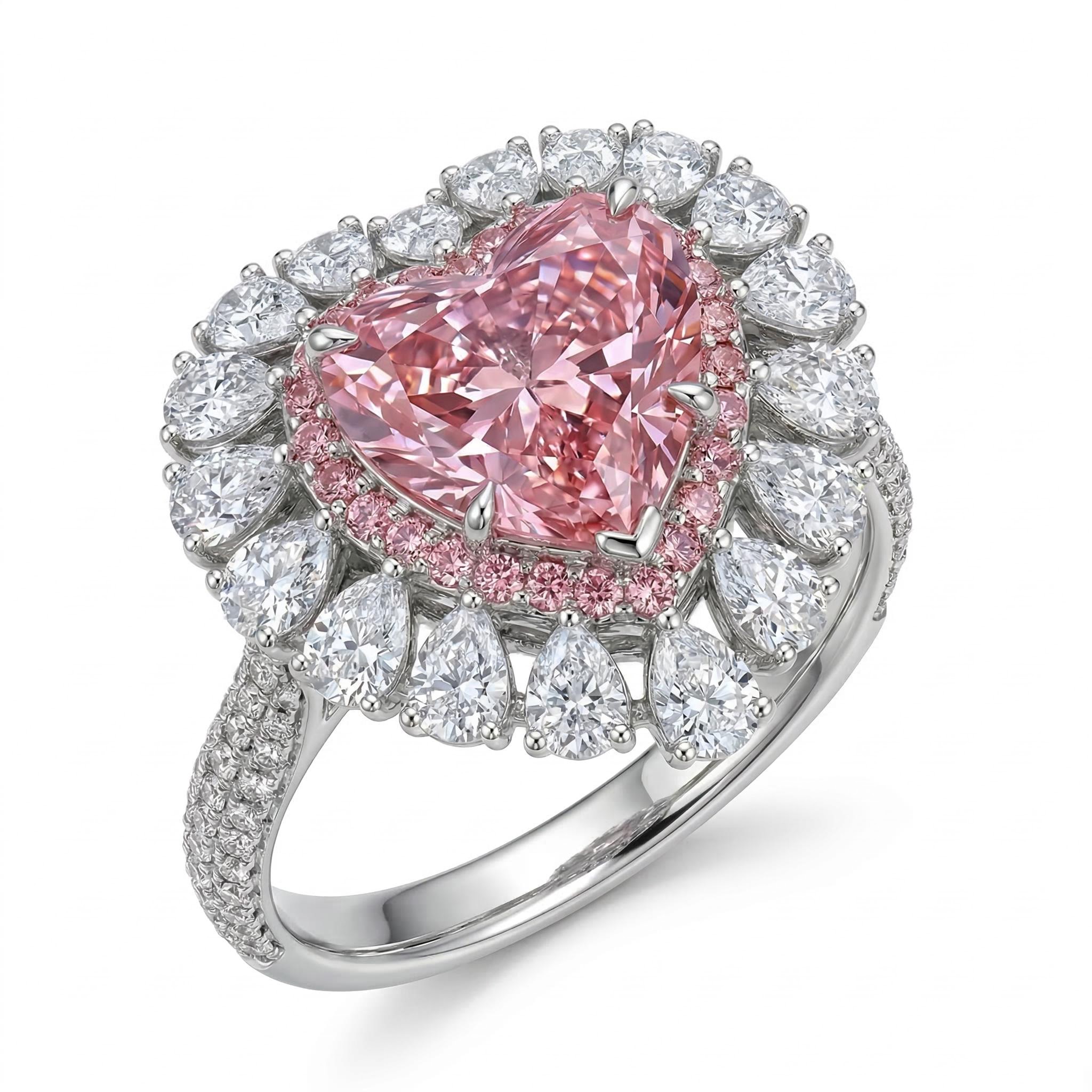 Pink Sweet Heart Cut & Pear Cut Engagement Ring In Sterling Silver Pink Sweet Heart Cut & Pear Cut Engagement Ring In Sterling Silver