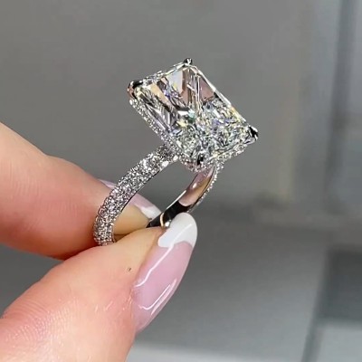 Elegant Radiant Cut 925 Sterling Silver Engagement Ring