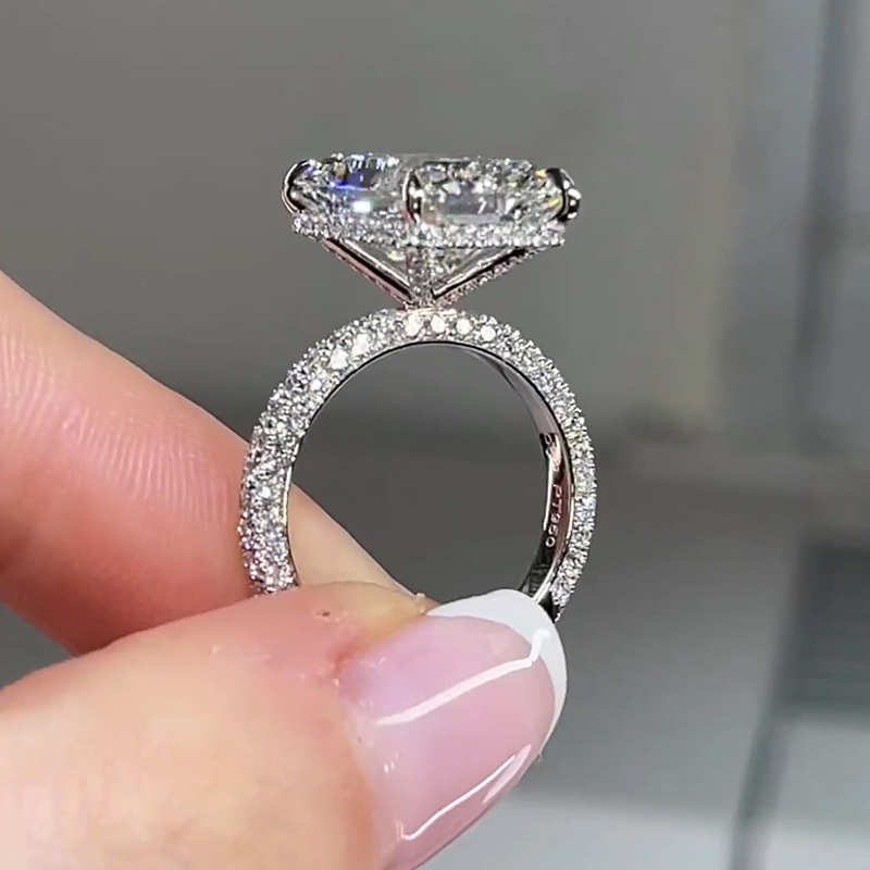 Elegant Radiant Cut 925 Sterling Silver Engagement Ring