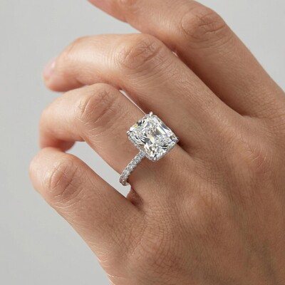 Elegant Radiant Cut 925 Sterling Silver Engagement Ring