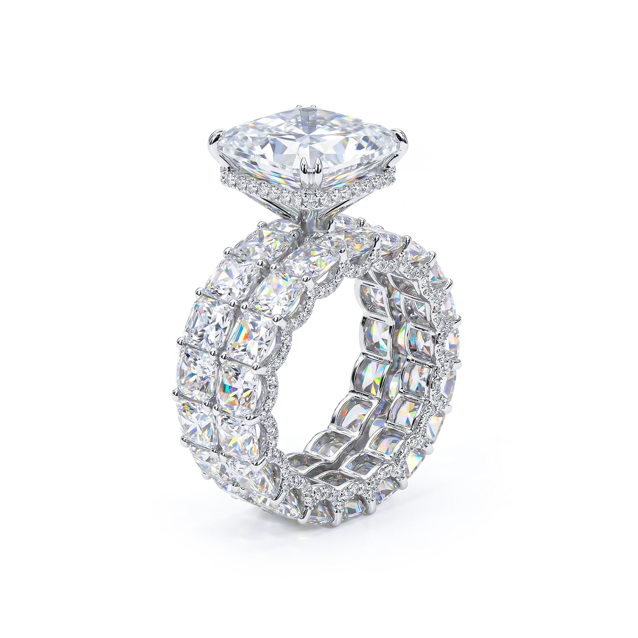 Micro Pave Radiant Cut 925 Sterling Silver Engagement Ring Set