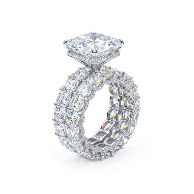 Micro Pave Radiant Cut 925 Sterling Silver Engagement Ring Set