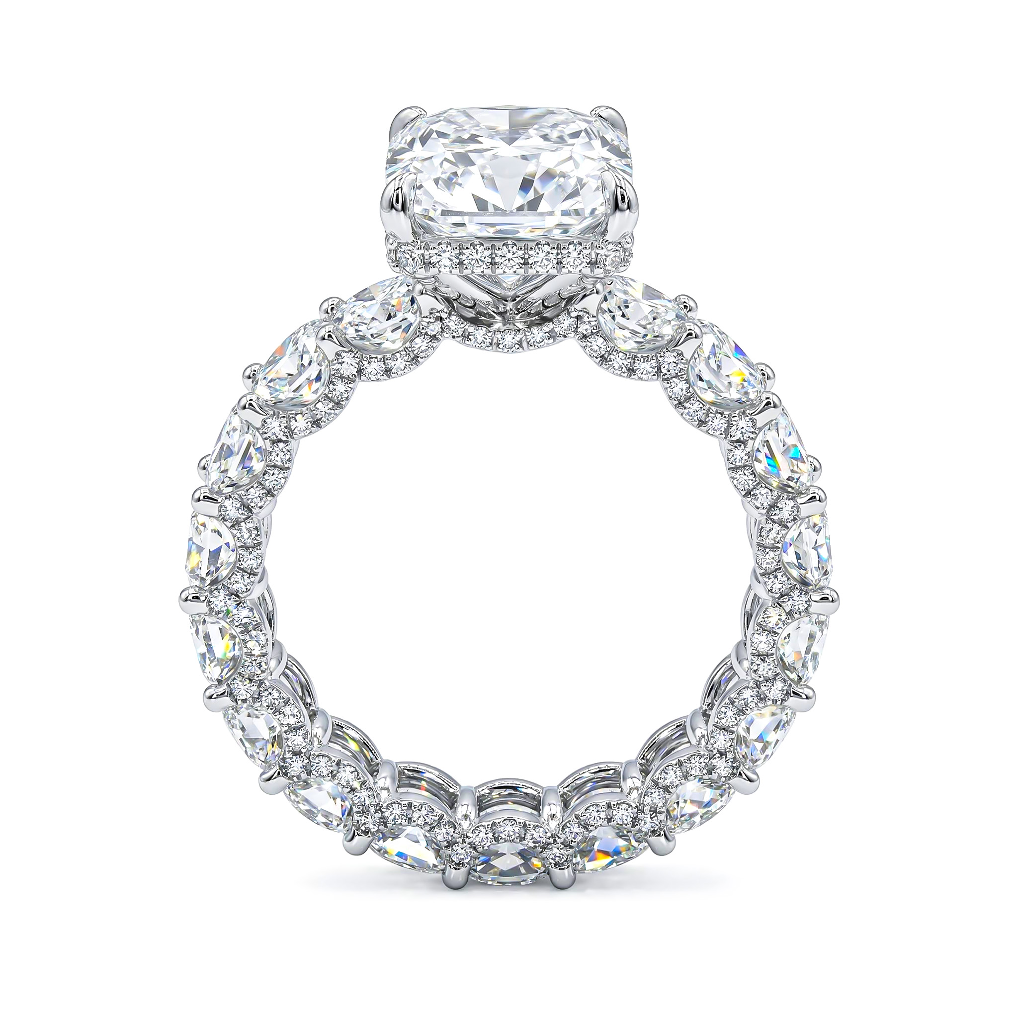 Micro Pave Radiant Cut 925 Sterling Silver Engagement Ring Set