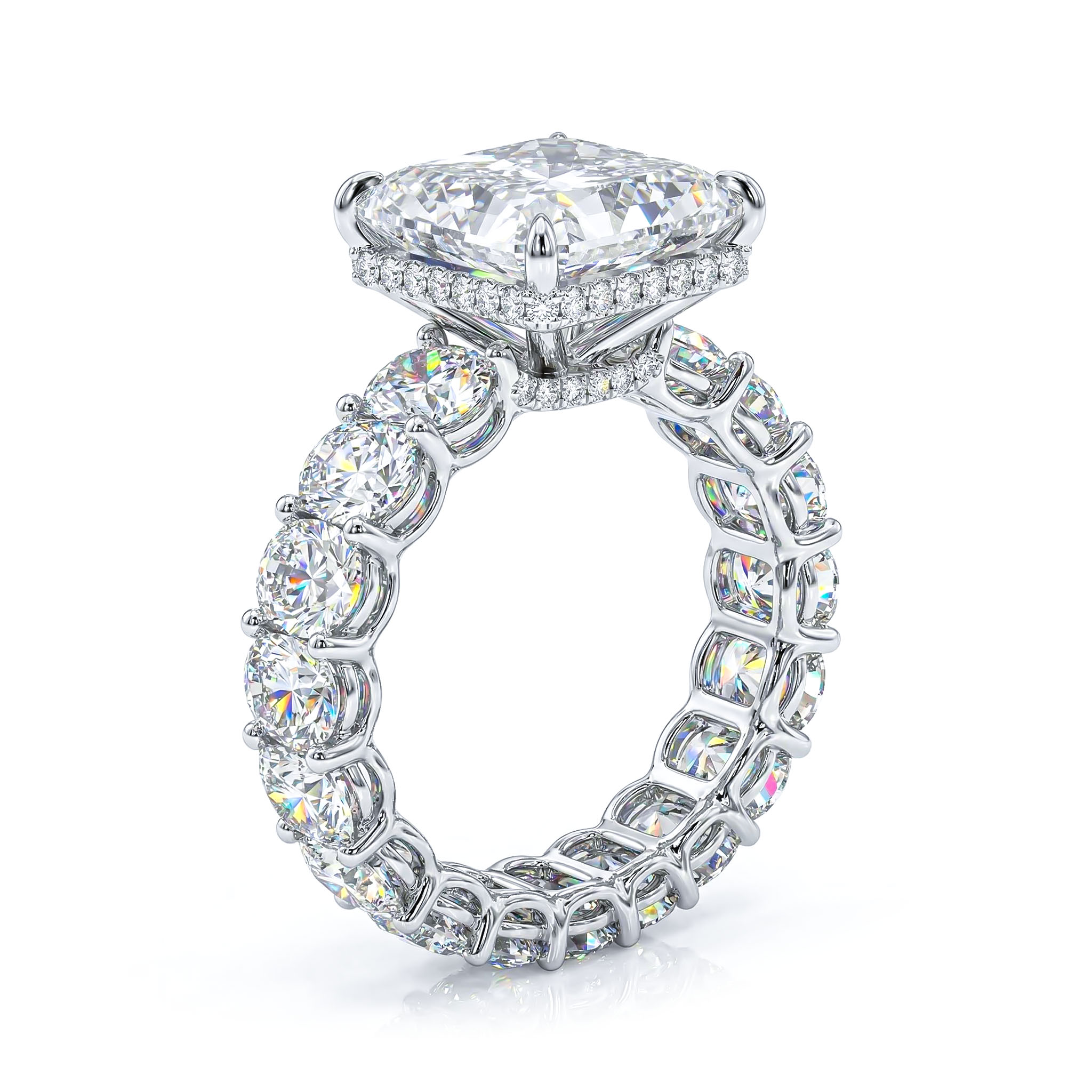 Micro Pave Radiant Cut 925 Sterling Silver Engagement Ring Set