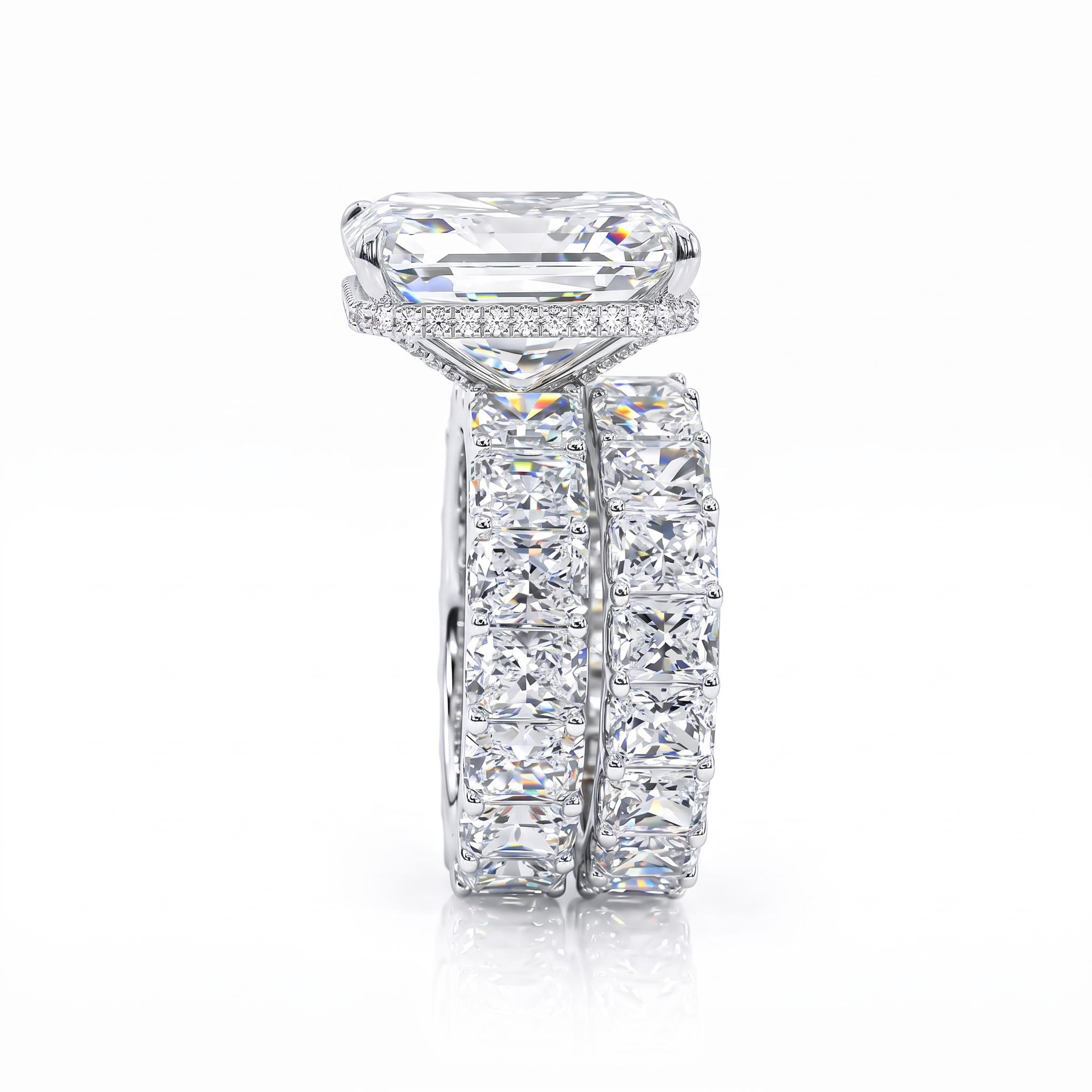 21.6Ct Micro Pave Radiant Cut 925 Sterling Silver Engagement Ring Set