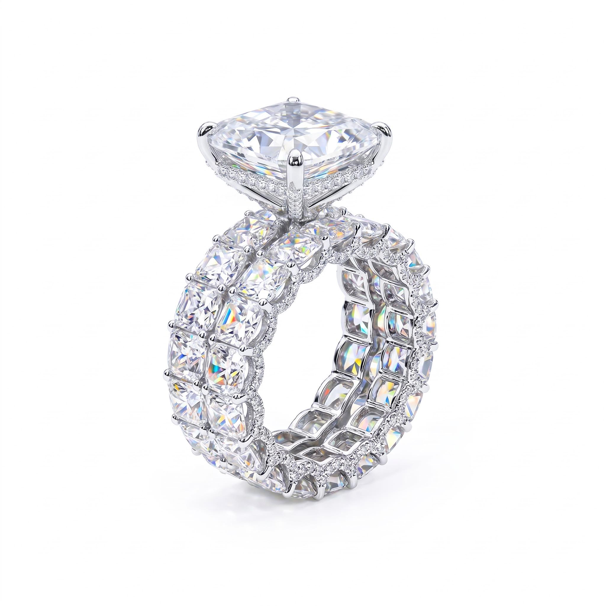 21.6Ct Micro Pave Radiant Cut 925 Sterling Silver Engagement Ring Set
