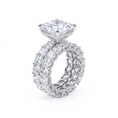 21.6Ct Micro Pave Radiant Cut 925 Sterling Silver Engagement Ring Set