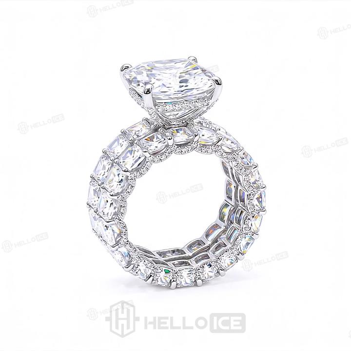 21.6Ct Micro Pave Radiant Cut 925 Sterling Silver Engagement Ring Set