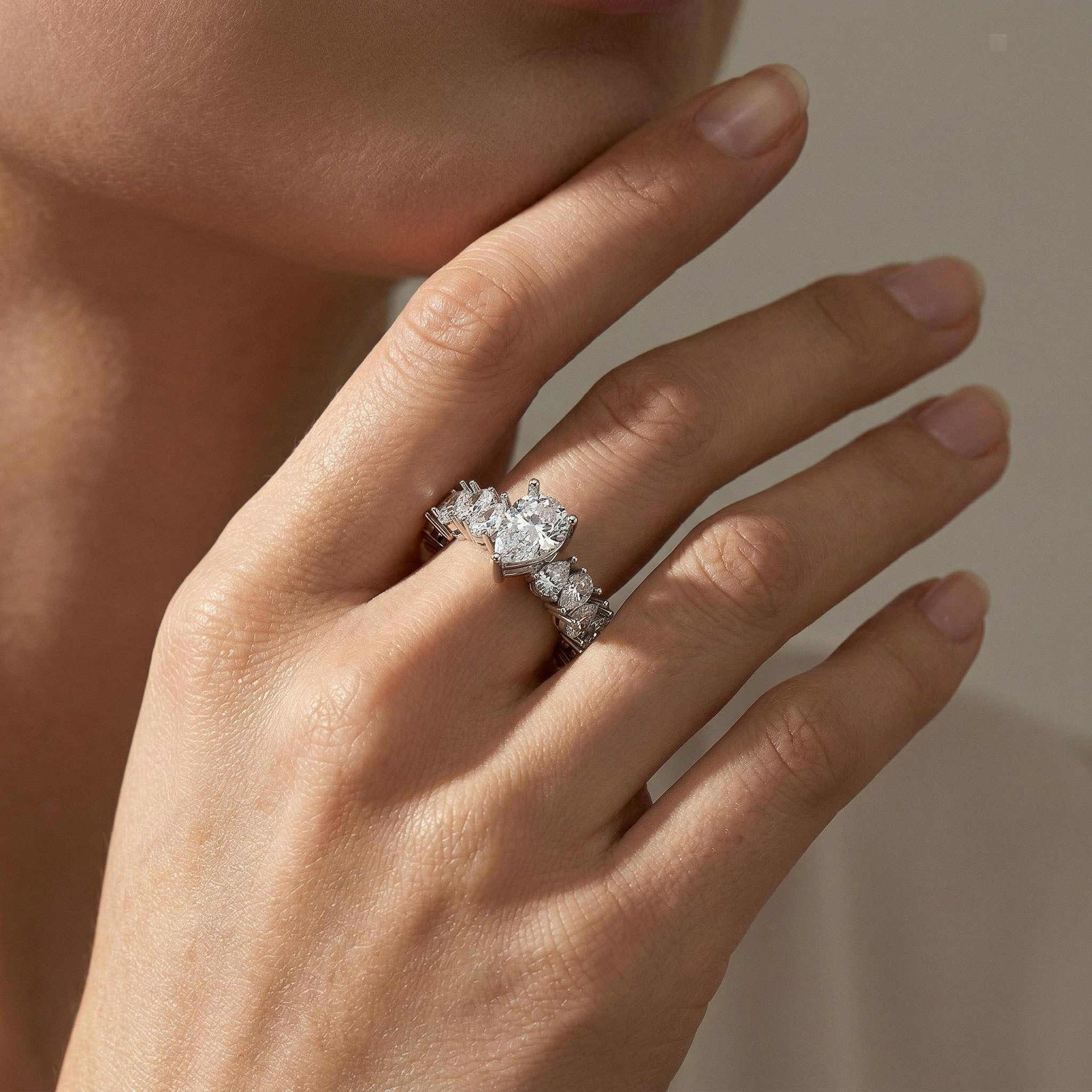 11.6ct. tw. Captivating Pear Cut Eternity Engagement Ring in Sterling Silver