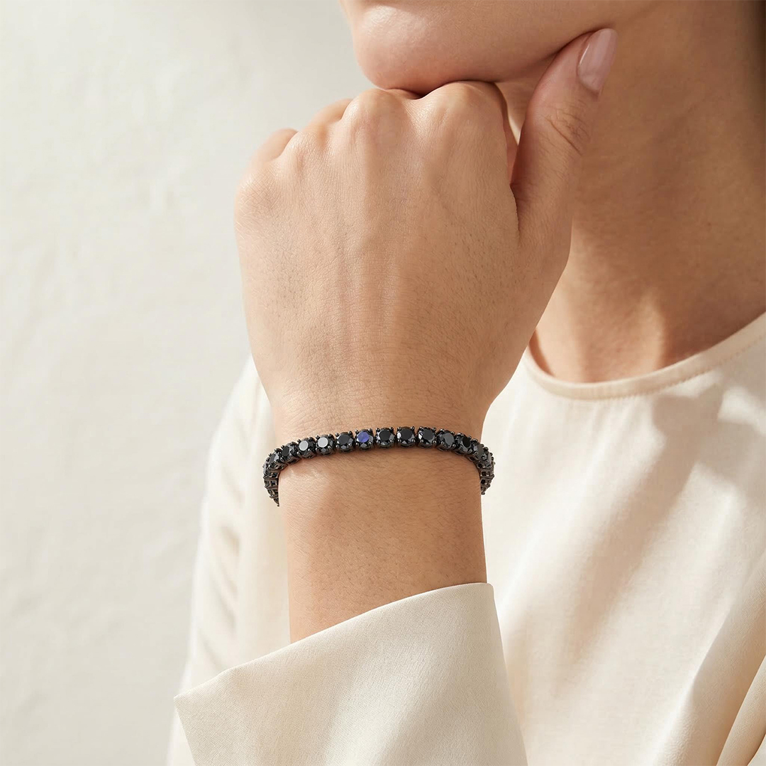 Women's 5mm Black Stones Tennis Bracelet in Black Gold