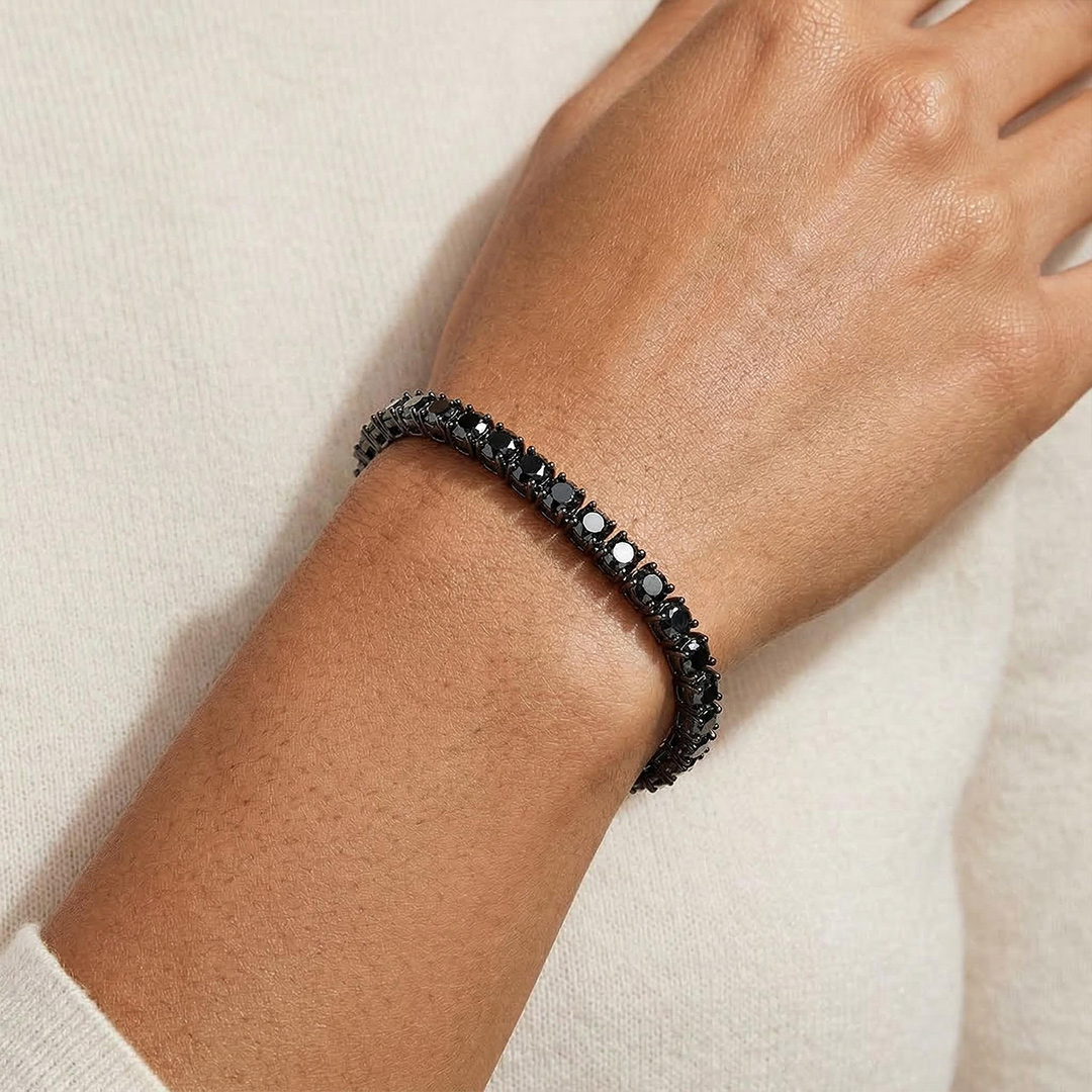  Women's 5mm Black Stones Tennis Bracelet in Black Gold