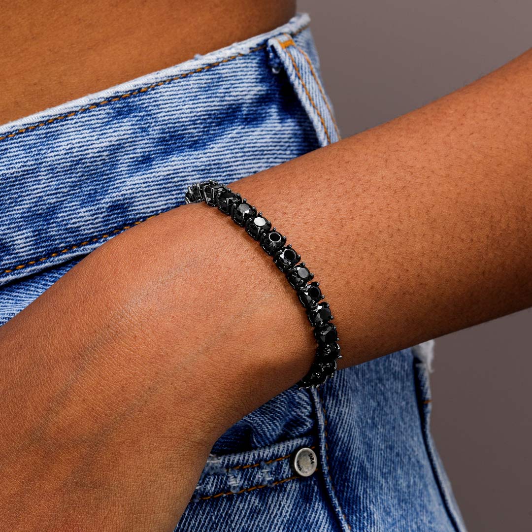  Women's 5mm Black Stones Tennis Bracelet in Black Gold