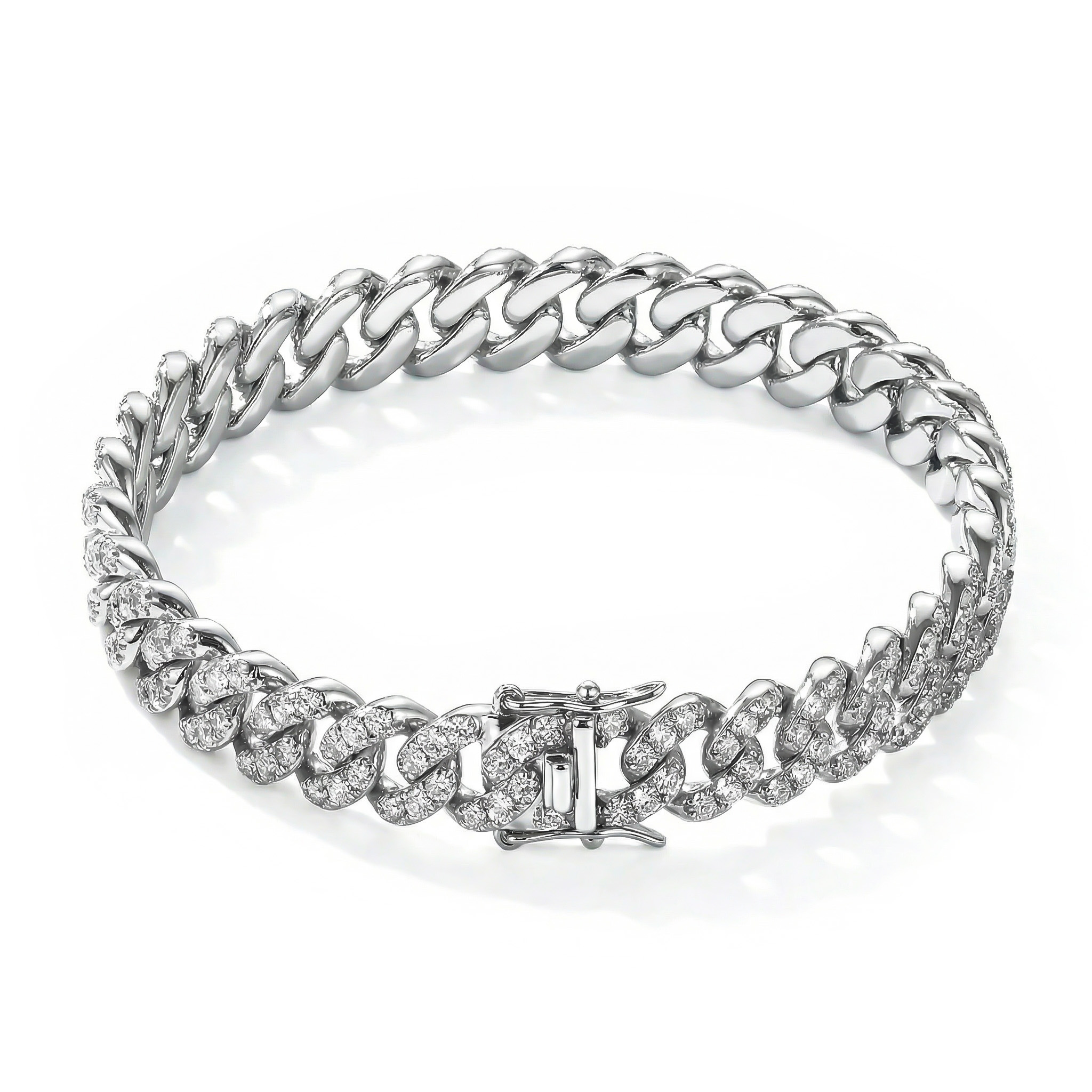 Women's Iced 8mm Cuban Link Bracelet in White Gold