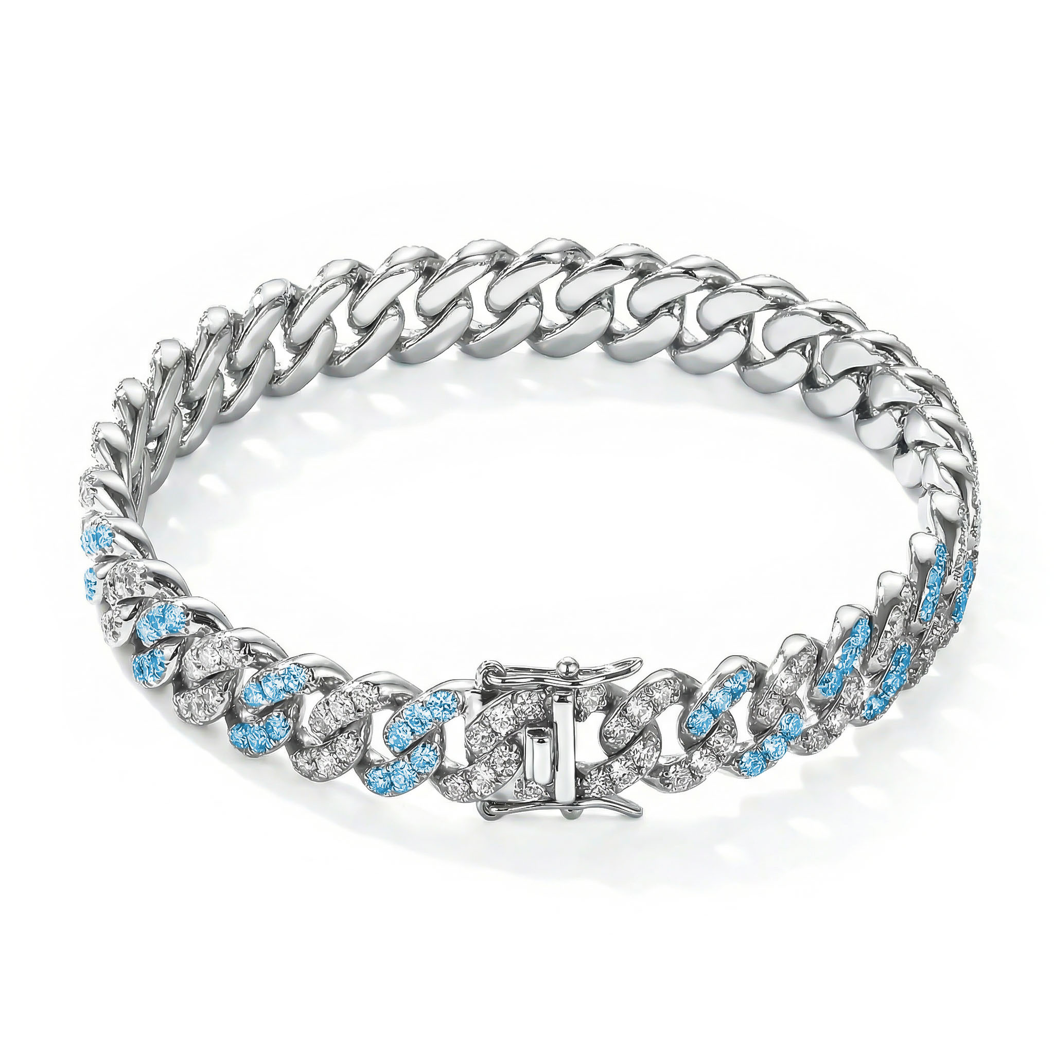 Women's Iced 8mm Cuban Link Bracelet in White Gold