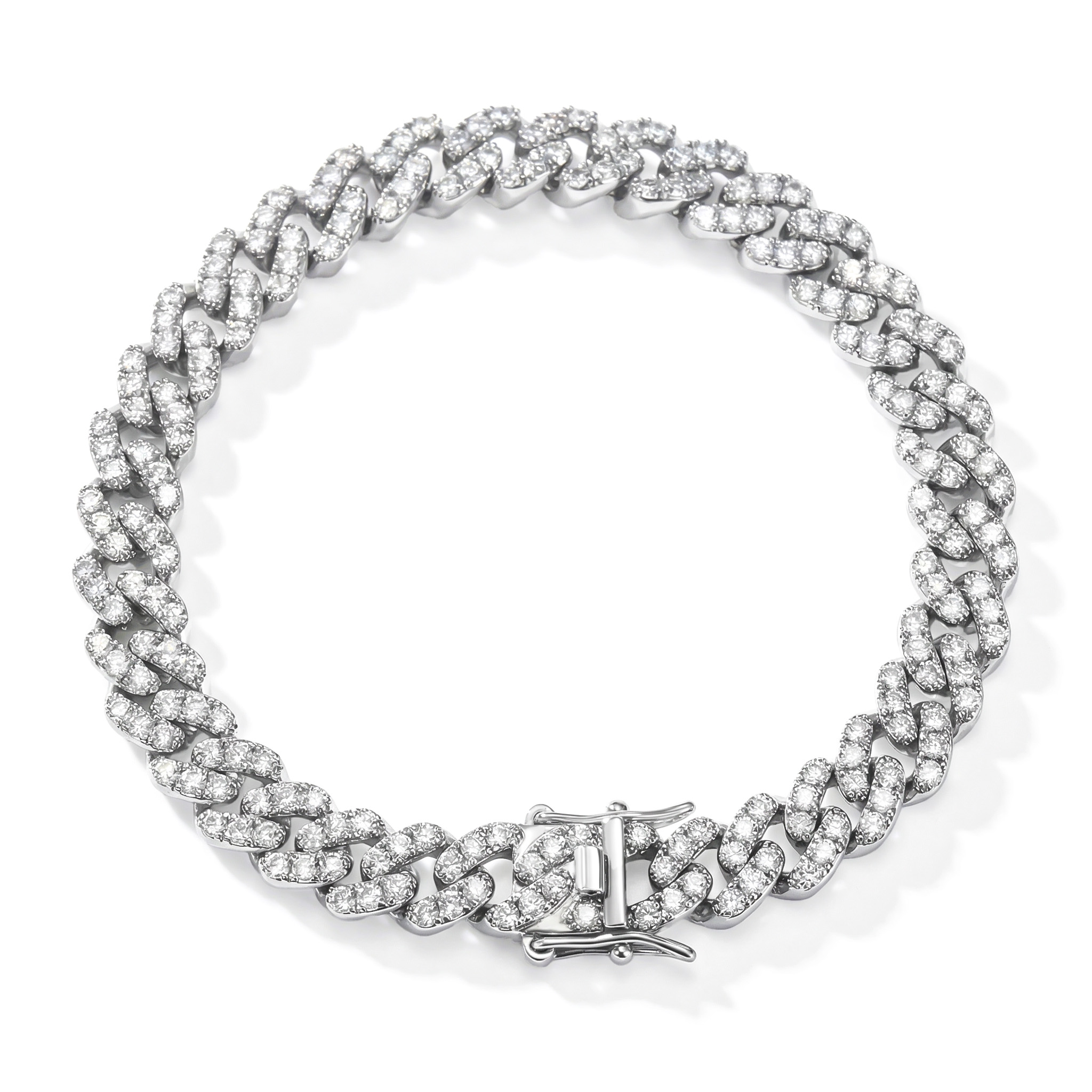 Women's Iced 8mm Cuban Link Bracelet in White Gold