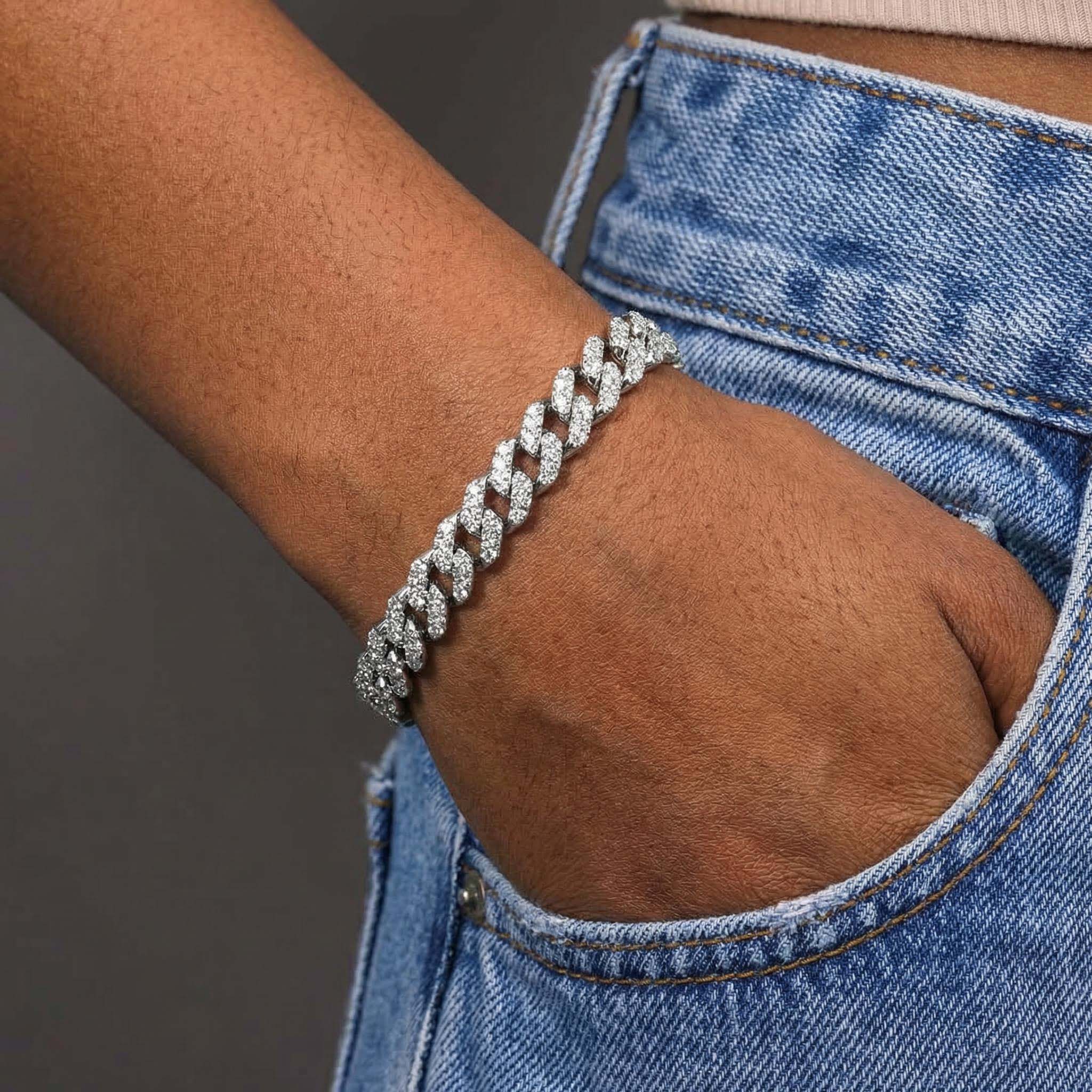 Women's Iced 8mm Cuban Link Bracelet in White Gold