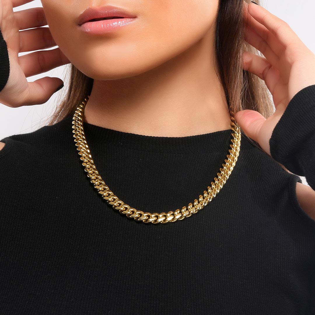 Women's 8mm Stainless Steel Cuban Chain in Gold - Helloice Jewelry
