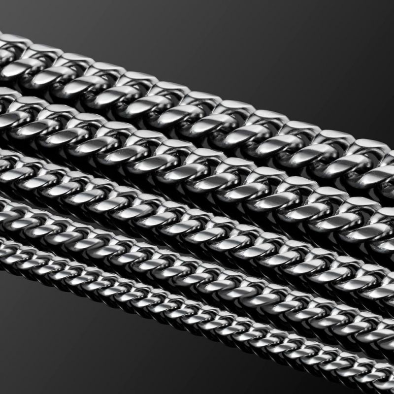 Women's 10mm 316L Stainless Steel Cuban Link Chain in White Gold