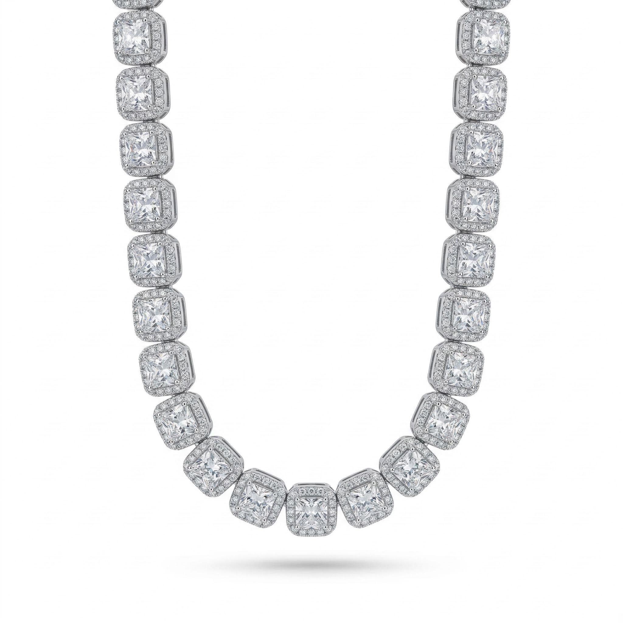 Women's 10mm Clustered Tennis Chain in White Gold