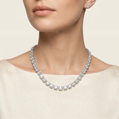 Women's 10mm Clustered Tennis Chain in White Gold